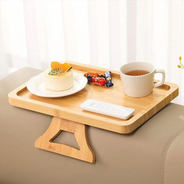 Solid Wood Rotating Sofa Armrest Tray – Double-Layer Multi-Purpose Sofa Table Tray for Drinks & Snacks