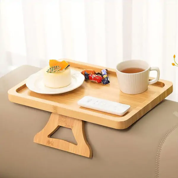 Solid Wood Rotating Sofa Armrest Tray – Double-Layer Multi-Purpose Sofa Table Tray for Drinks & Snacks