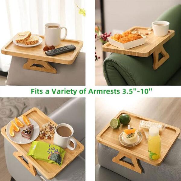 Solid Wood Rotating Sofa Armrest Tray – Double-Layer Multi-Purpose Sofa Table Tray for Drinks & Snacks