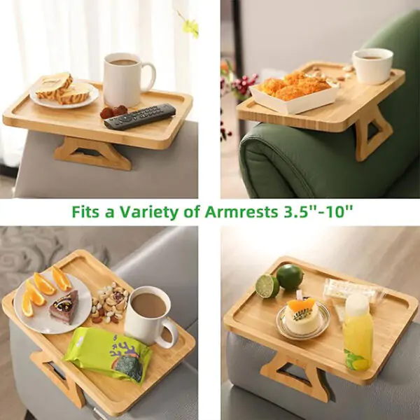 Solid Wood Rotating Sofa Armrest Tray – Double-Layer Multi-Purpose Sofa Table Tray for Drinks & Snacks