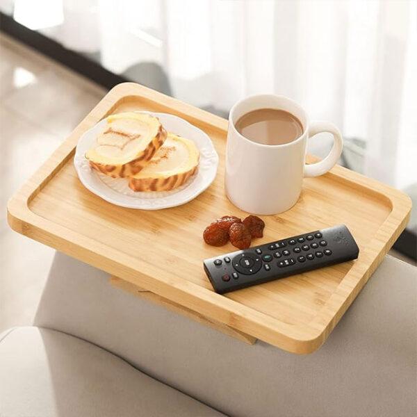 Solid Wood Rotating Sofa Armrest Tray – Double-Layer Multi-Purpose Sofa Table Tray for Drinks & Snacks