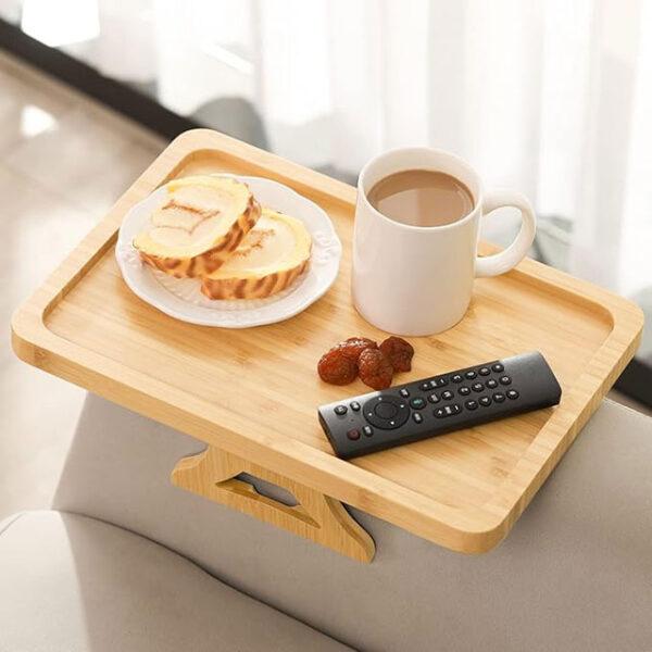 Solid Wood Rotating Sofa Armrest Tray – Double-Layer Multi-Purpose Sofa Table Tray for Drinks & Snacks