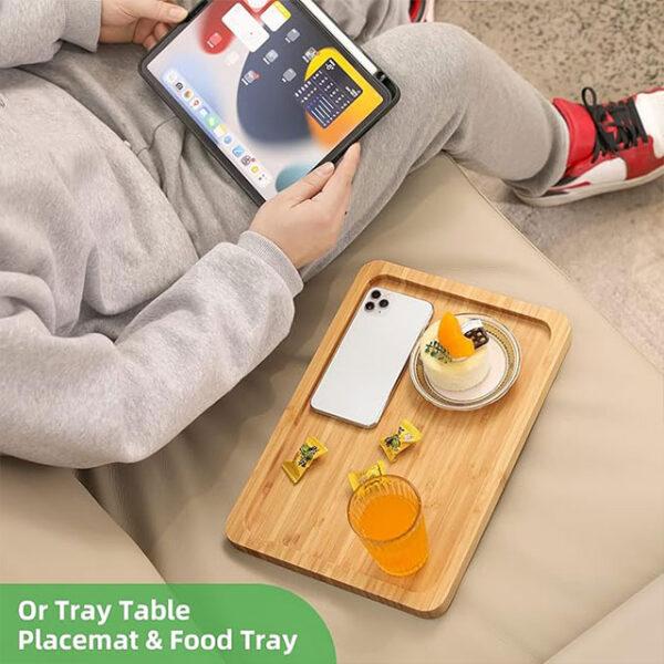 Solid Wood Rotating Sofa Armrest Tray – Double-Layer Multi-Purpose Sofa Table Tray for Drinks & Snacks
