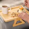 Solid Wood Rotating Sofa Armrest Tray – Double-Layer Multi-Purpose Sofa Table Tray for Drinks & Snacks