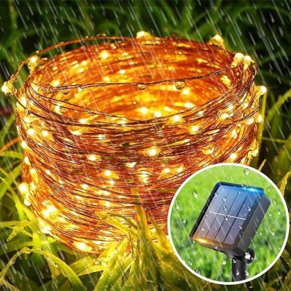 Peasur Outdoor Solar Fairy Lights - 12 m - 120 LED - Weatherproof Copper Wire - 8 Modes - SL17 Waterproof - Garden - Party - Wedding