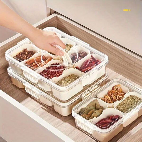 Versatile Spice Organizer with 4/8 Compartments – Moisture-Proof, Reusable Seasoning Box for Salt, Pepper & Condiments – Transparent Flip-Top Kitchen Storage Container