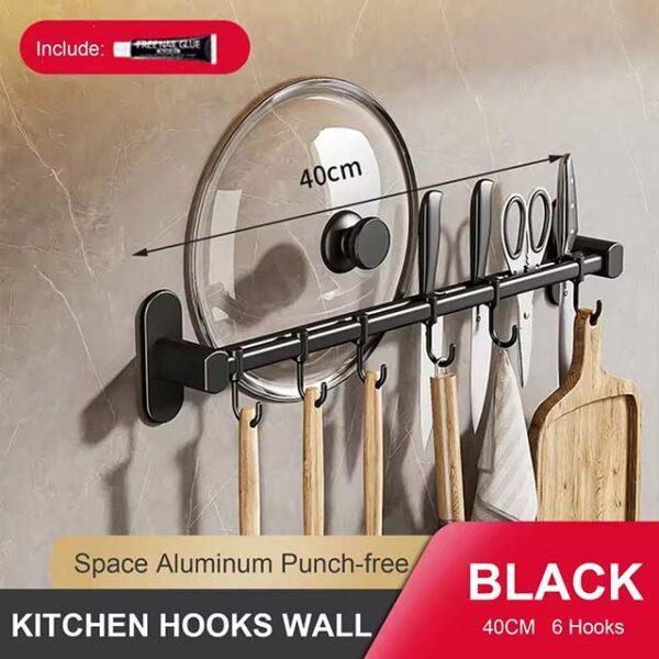 Wall-Mounted Kitchen Hook Rack – No-Punching Utensil & Chopping Board Storage Rail