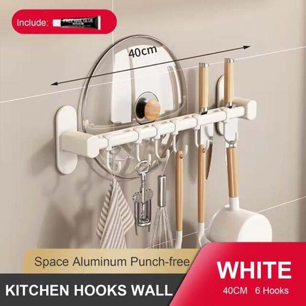 Wall-Mounted Kitchen Hook Rack – No-Punching Utensil & Chopping Board Storage Rail
