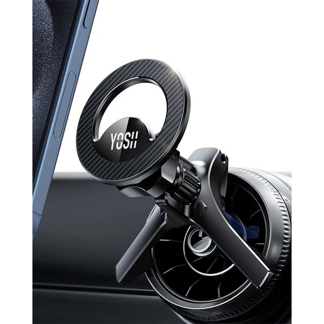 YOSH Mag-Safe Car Mount Holder- Round Air Vent for Mercedes Benz Audi BMW Mini Cooper, Magnetic Phone Car Mount with 20xN55 Magnets, Mobile Phone Holder Metal Hook