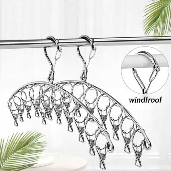 6-10 Clips Stainless Steel Clothes Drying Hanger - Windproof Laundry Rack for Socks, Underwear & Clothing