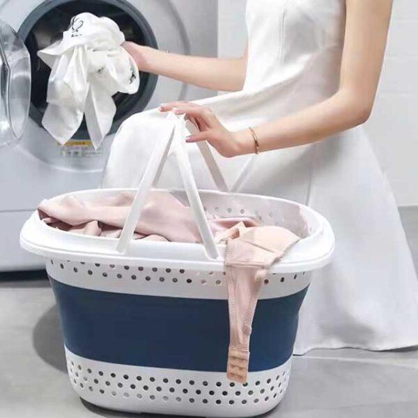Collapsible Plastic Laundry Basket – Folding Pop-Up Dirty Clothes Basket, Large Household Storage Container for Bathroom