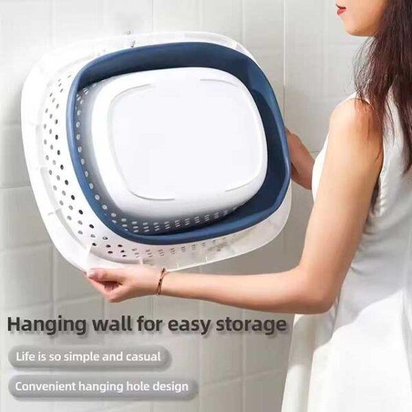Collapsible Plastic Laundry Basket – Folding Pop-Up Dirty Clothes Basket, Large Household Storage Container for Bathroom