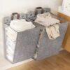 1pc Foldable Adhesive Laundry Basket Hamper – Multifunctional Punch-Free Wall Hanging Mesh Hook Organizer for Washing Clothes