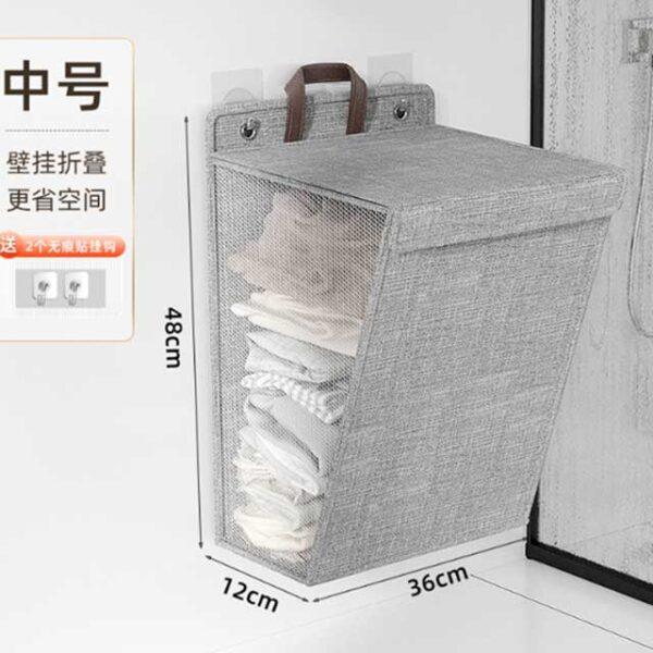 1pc Foldable Adhesive Laundry Basket Hamper – Multifunctional Punch-Free Wall Hanging Mesh Hook Organizer for Washing Clothes