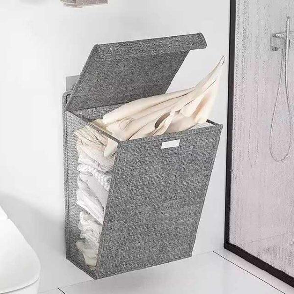 1pc Foldable Adhesive Laundry Basket Hamper – Multifunctional Punch-Free Wall Hanging Mesh Hook Organizer for Washing Clothes