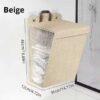 1pc Foldable Adhesive Laundry Basket Hamper – Multifunctional Punch-Free Wall Hanging Mesh Hook Organizer for Washing Clothes