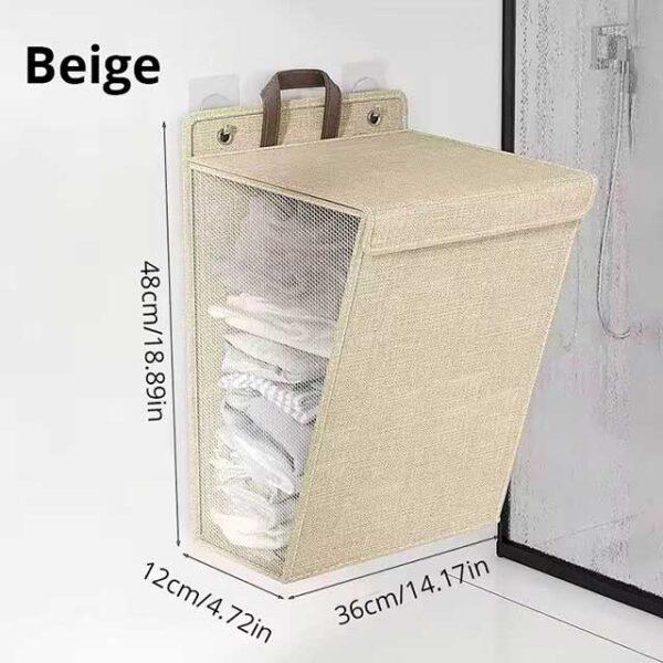 1pc Foldable Adhesive Laundry Basket Hamper – Multifunctional Punch-Free Wall Hanging Mesh Hook Organizer for Washing Clothes