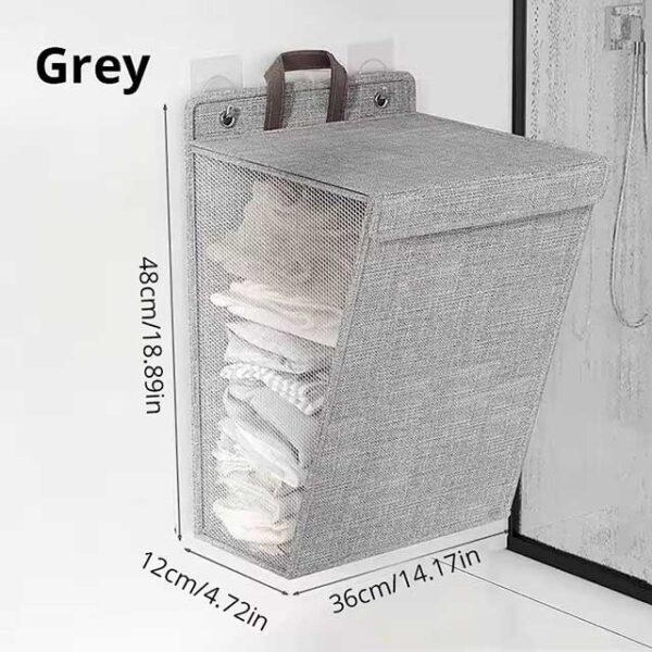 1pc Foldable Adhesive Laundry Basket Hamper – Multifunctional Punch-Free Wall Hanging Mesh Hook Organizer for Washing Clothes