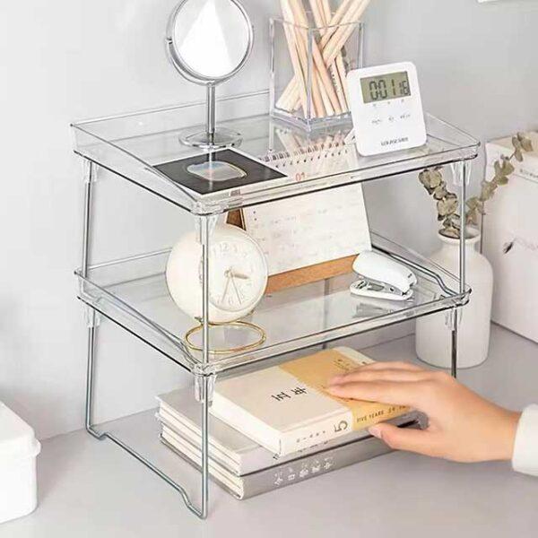Transparent Foldable Storage Rack – Space Saving Kitchen & Cabinet Organizer, Stackable Shelving for Home Decor & Wardrobe
