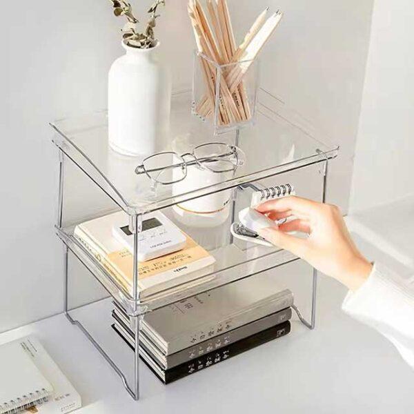 Transparent Foldable Storage Rack – Space Saving Kitchen & Cabinet Organizer, Stackable Shelving for Home Decor & Wardrobe