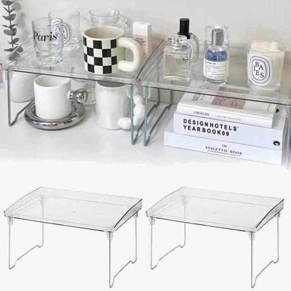 Transparent Foldable Storage Rack – Space Saving Kitchen & Cabinet Organizer, Stackable Shelving for Home Decor & Wardrobe