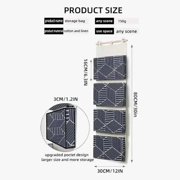 Wall Hanging Organizer Bag – Cotton Linen Fabric Door Hanging Sundries Bag for Home Closet Storage – Wall Organizer for Easy Storage