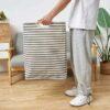 Waterproof Foldable Laundry Basket – Cotton Linen Dirty Clothes Hamper, Laundry Organizer, and Sundries Storage Bag
