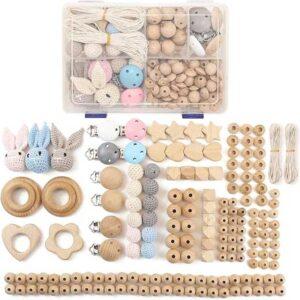 169-Piece Beech Wooden Beads & Rings Set