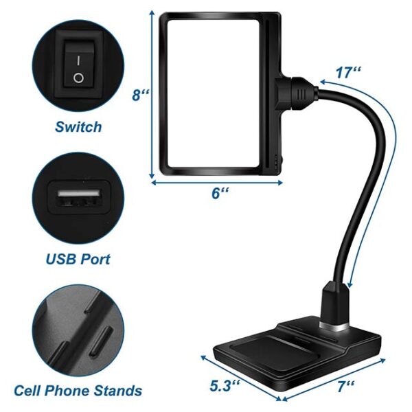 4X LED Magnifying Glass with 36 LED Light & Flexible Gooseneck Stand – Adjustable Brightness Detachable Large Page Magnifier for Reading, Sewing, Crafts & Close Work