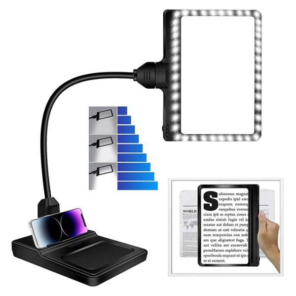 4X LED Magnifying Glass with 36 LED Light & Flexible Gooseneck Stand – Adjustable Brightness Detachable Large Page Magnifier for Reading, Sewing, Crafts & Close Work