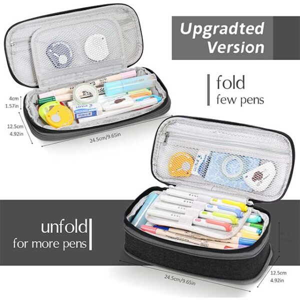 Afomida Durable Large Capacity Pencil Case for Teenagers – Foldable & Zip Closure Stationery Pen Bag in Dark Grey for School & Office