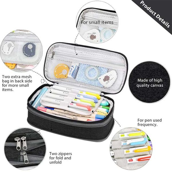 Afomida Durable Large Capacity Pencil Case for Teenagers – Foldable & Zip Closure Stationery Pen Bag in Dark Grey for School & Office