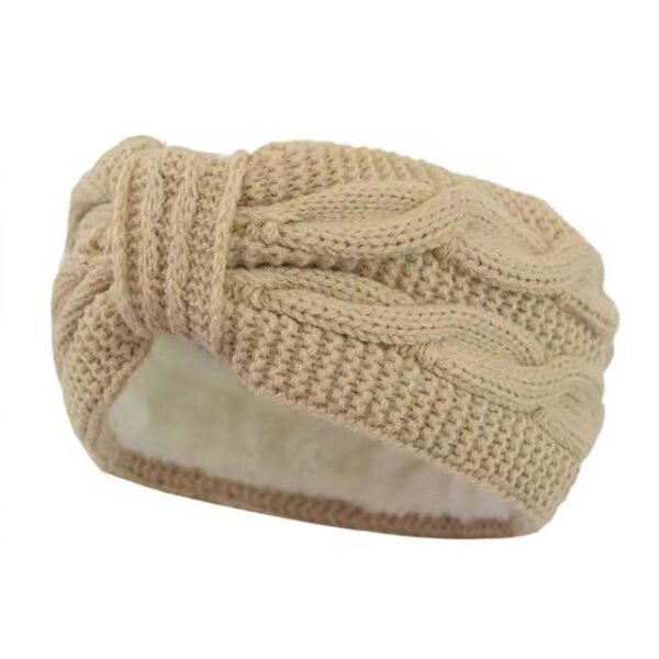 Autumn Winter Women's Plush Knitting Wool Headband & Turban Set – Warm Ear Warmer & Hair Bands, 2pcs (Beige & Grey)