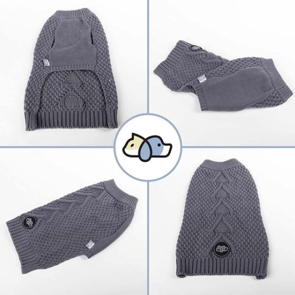 Bella & Balu 100% Cotton Cable Knit Dog Jumper – Warm Grey Dog Sweater for Cold Weather