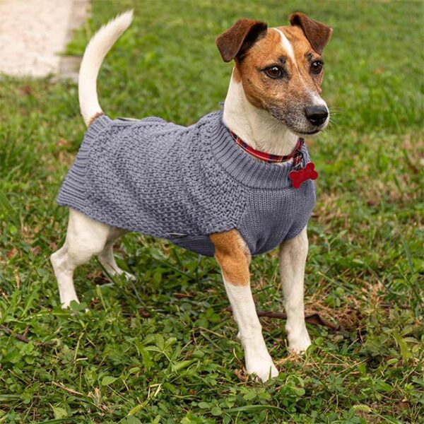 Bella & Balu 100% Cotton Cable Knit Dog Jumper – Warm Grey Dog Sweater for Cold Weather