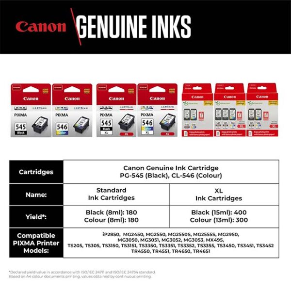 Canon Genuine Ink Multipack – PG-545XL & CL-546 Printer Ink Cartridges (2-Pack)