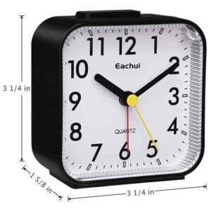 Eachui Compact Black & White Analogue Alarm Clock – Battery Operated with Loud Alarm, Night Light, Snooze Function, Silent & No Ticking Design, Easy to Use