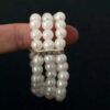 Elegant Women's 3-Row Pearl & Rhinestone Elastic Bracelet – Stretch Bangle Jewelry for Ladies