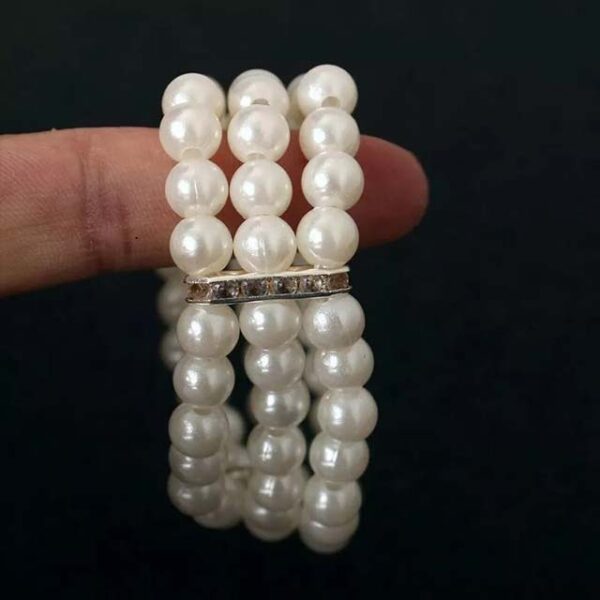 Elegant Women's 3-Row Pearl & Rhinestone Elastic Bracelet – Stretch Bangle Jewelry for Ladies