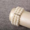 Elegant Women's 3-Row Pearl & Rhinestone Elastic Bracelet – Stretch Bangle Jewelry for Ladies