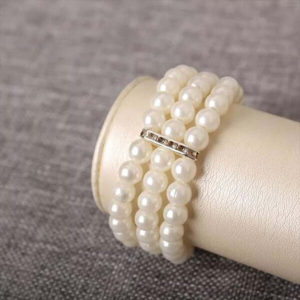 Elegant Women's 3-Row Pearl & Rhinestone Elastic Bracelet – Stretch Bangle Jewelry for Ladies