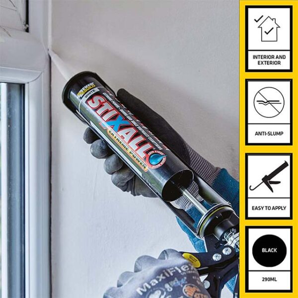 Everbuild STIXBK Ultimate Power Cartridge 290 ml (Black) – High Performance Construction Adhesive & Sealant