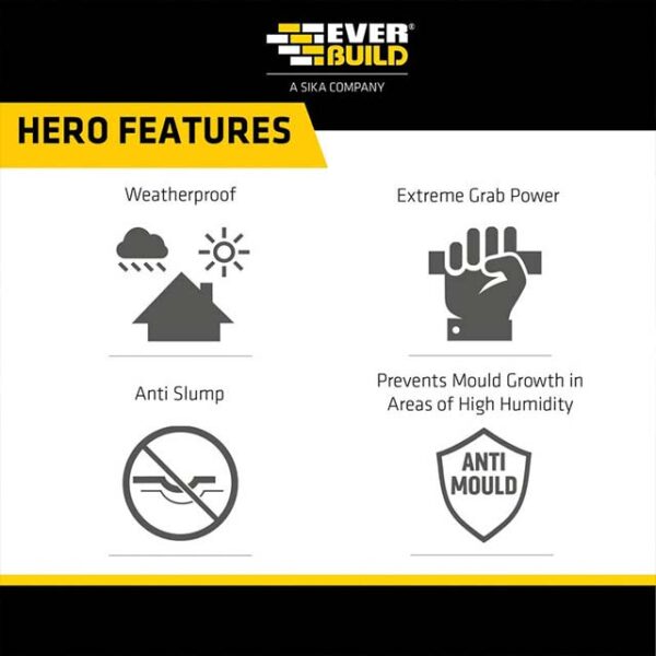 Everbuild STIXBK Ultimate Power Cartridge 290 ml (Black) – High Performance Construction Adhesive & Sealant
