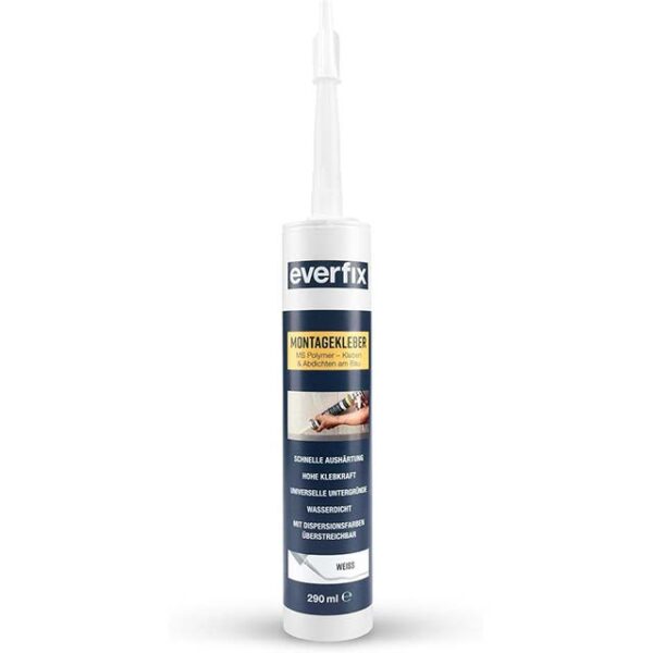 Everfix Extra Strong Mounting Adhesive – White Construction Adhesive for Indoor & Outdoor Bonding, Sealing & Repair on Metal, Wood, Tiles & More – 325g/290ml