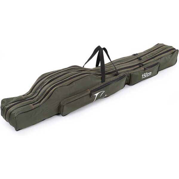 FDDL 3-Layer Folding Fishing Rod Case 150cm – Durable Canvas Storage Bag for Fishing Poles, Tackle & Gear