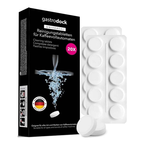 German Made Cleaning Tablets for Fully Automatic Coffee Machines – 20x2g Coffee Grease Remover, Compatible with Siemens, Jura, Krups, Bosch, Miele, Melitta & WMF