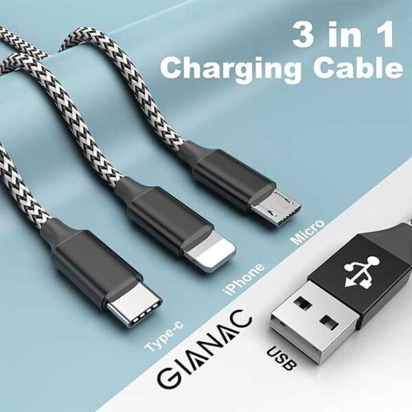 Gianac 3-in-1 Universal USB Charging Cable 1.5m