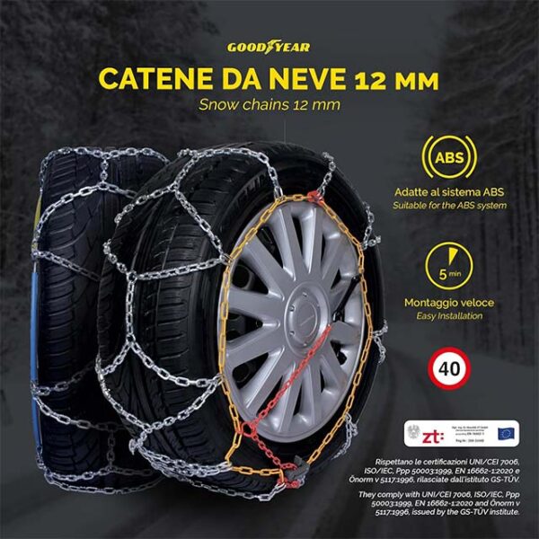 Goodyear 12mm Heavy-Duty Snow Chains for SUVs, Vans, Campers & 4x4s – Ultimate Winter Traction & Safety Chains