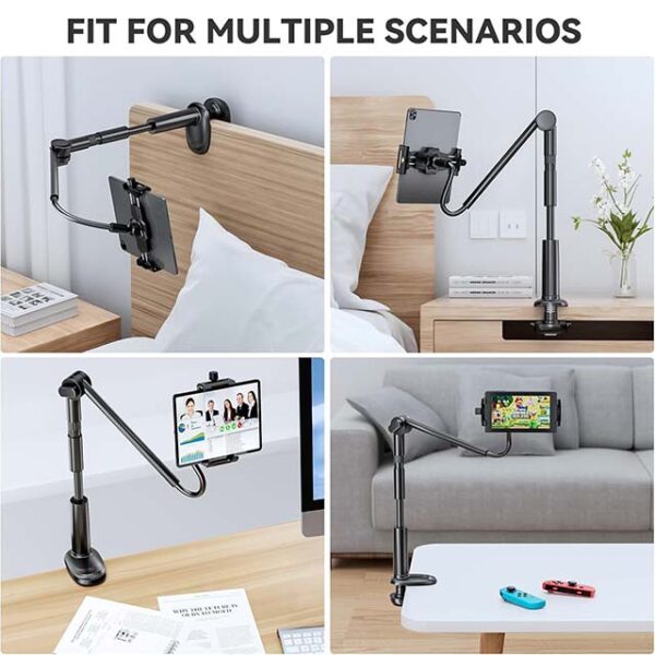 KDD 360° Adjustable Gooseneck Tablet Stand for Bed, Desk & Video Recording – Flexible iPad/Phone Holder with Headboard Clamp