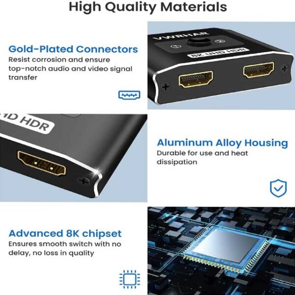 HDMI 2.1 8K/4K HDR Bi-Directional Switch – 2-in-1/1-in-2 High-Speed 48Gbps HDMI Splitter for PS5, Xbox Series X, Apple TV, Samsung & LG TVs